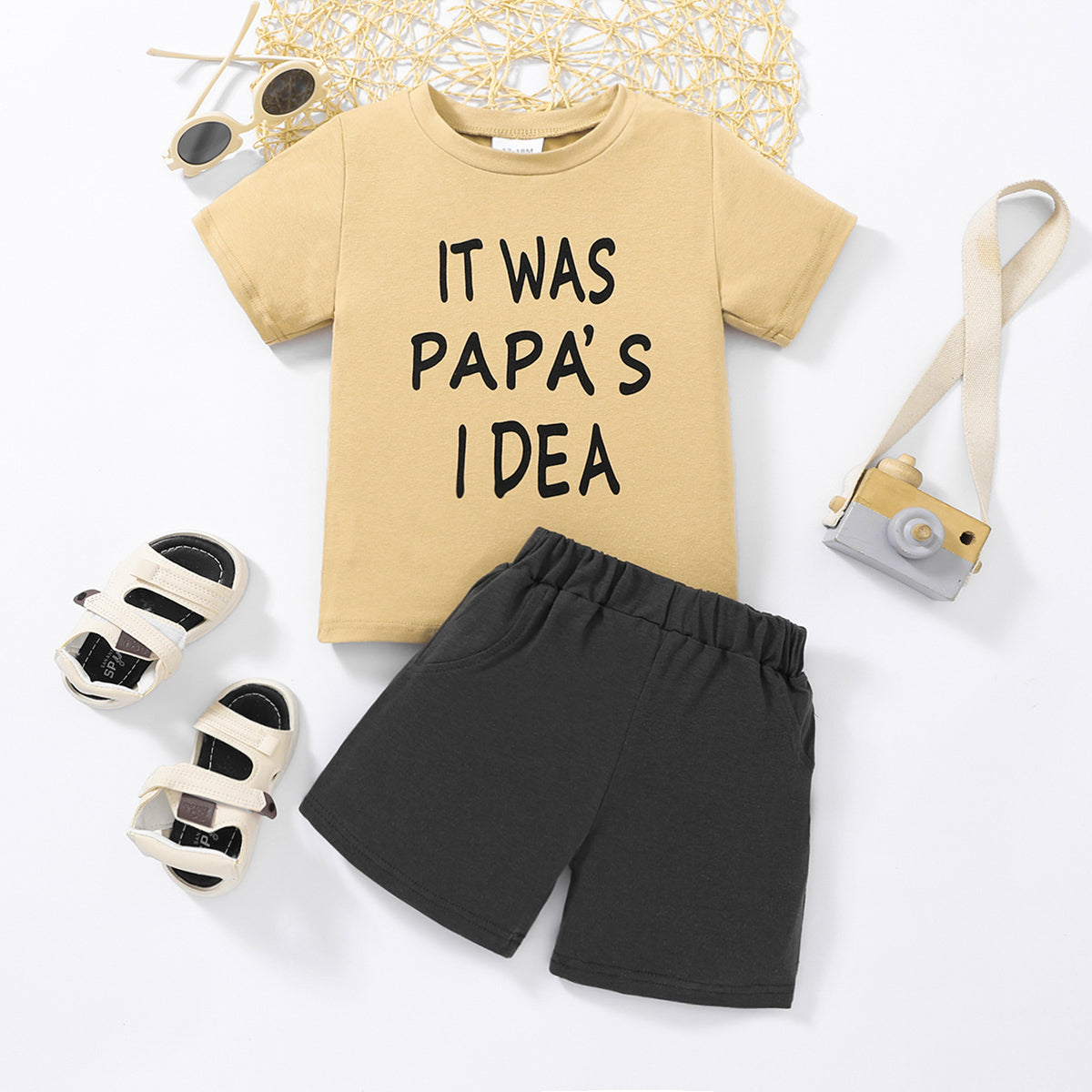 Kids IT WAS PAPA'S IDEA Graphic Tee and Shorts Set | Sugarz Chique Boutique