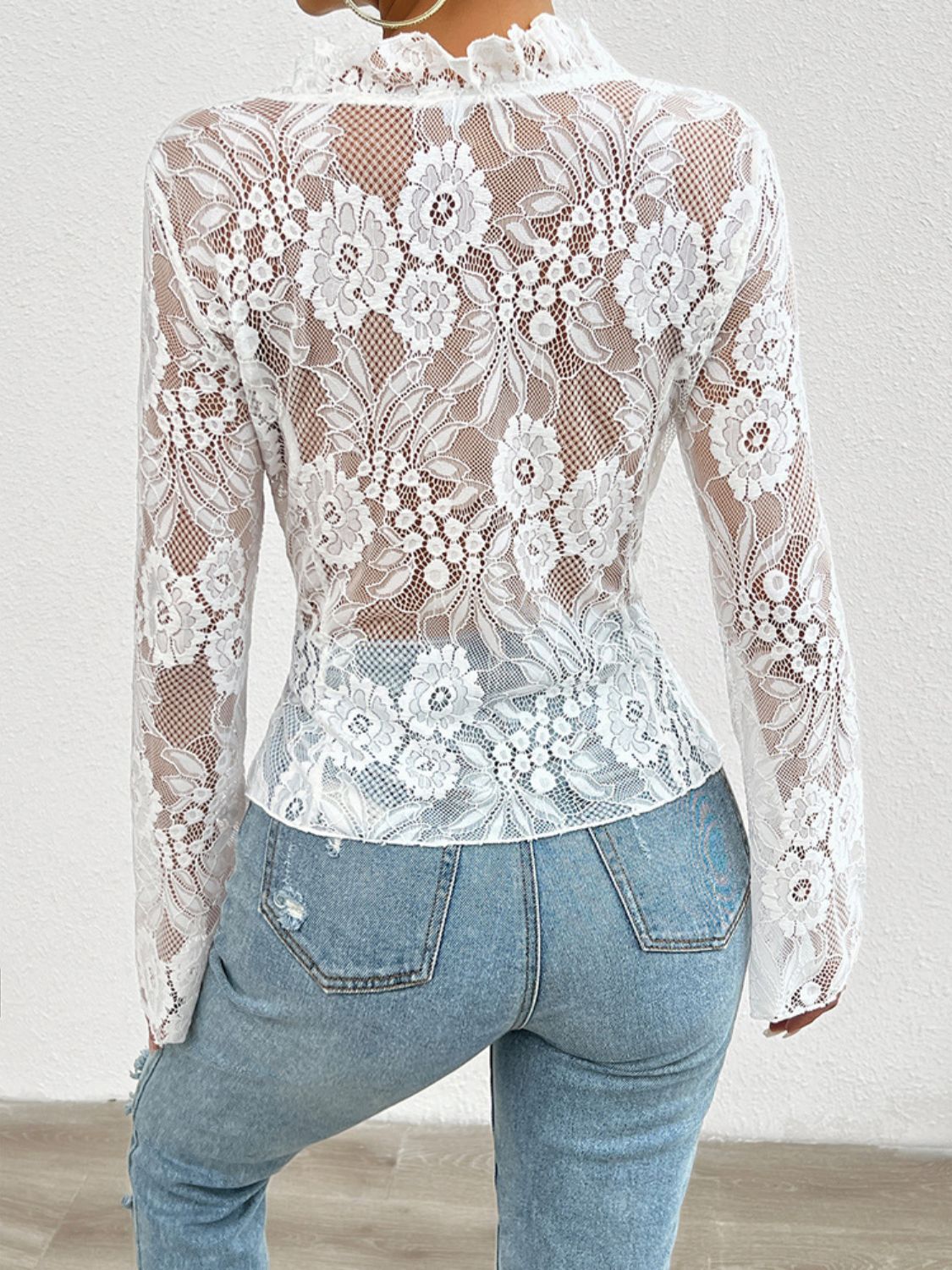 Tied V-Neck Long Sleeve Lace Top | Sugarz Chique Boutique