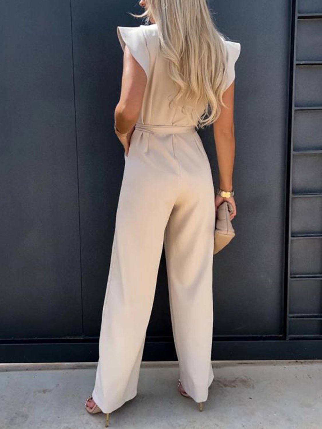 Ruffled Round Neck Cap Sleeve Jumpsuit | Sugarz Chique Boutique