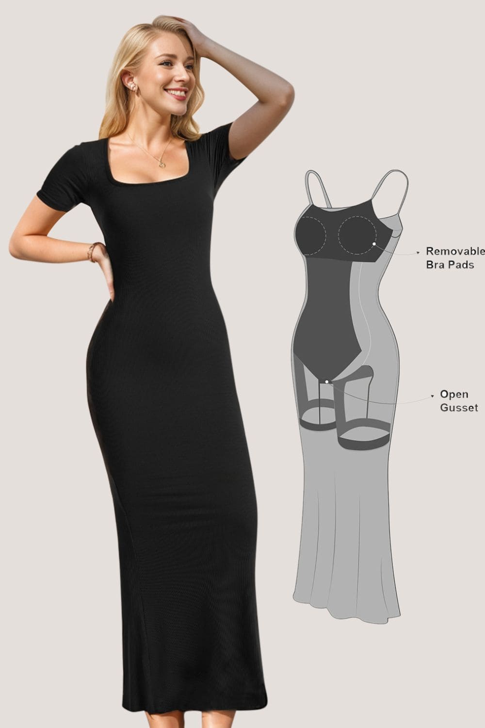 Basic Bae Built-In Shapewear Square Neck Short Sleeve Maxi Dress | Sugarz Chique Boutique