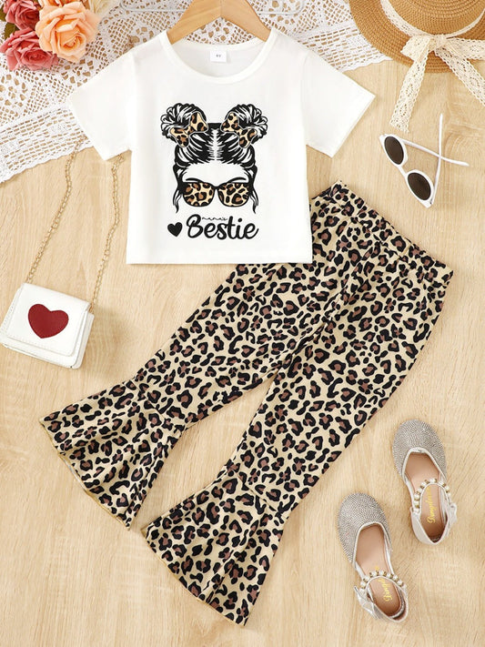 BESTIE Round Neck T-Shirt and Leopard Pants Set | Sugarz Chique Boutique