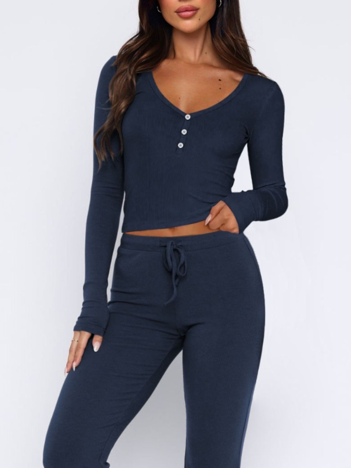 V-Neck Long Sleeve Top and Pants Set | Sugarz Chique Boutique