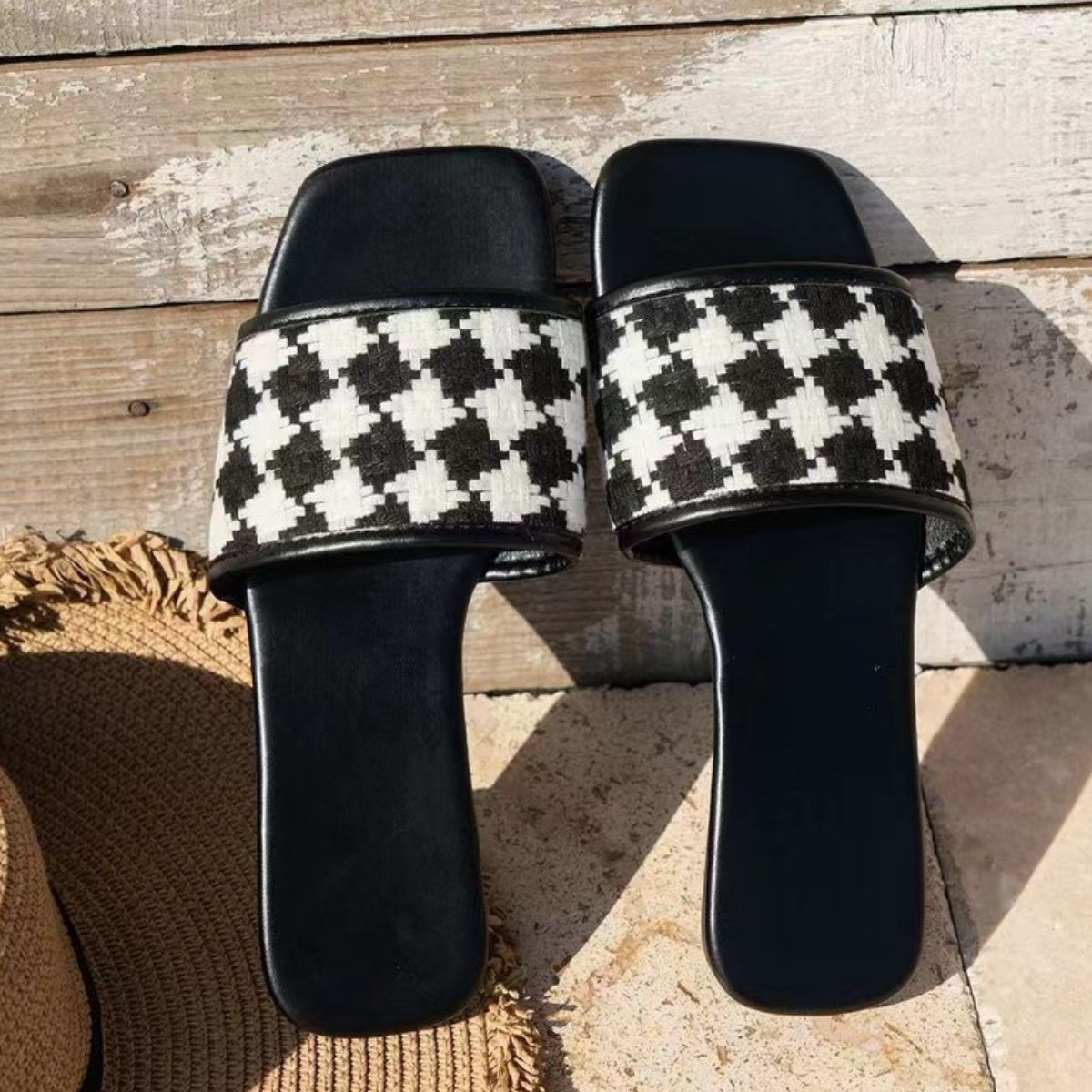 Plaid Open Toe Flat Sandals | Sugarz Chique Boutique