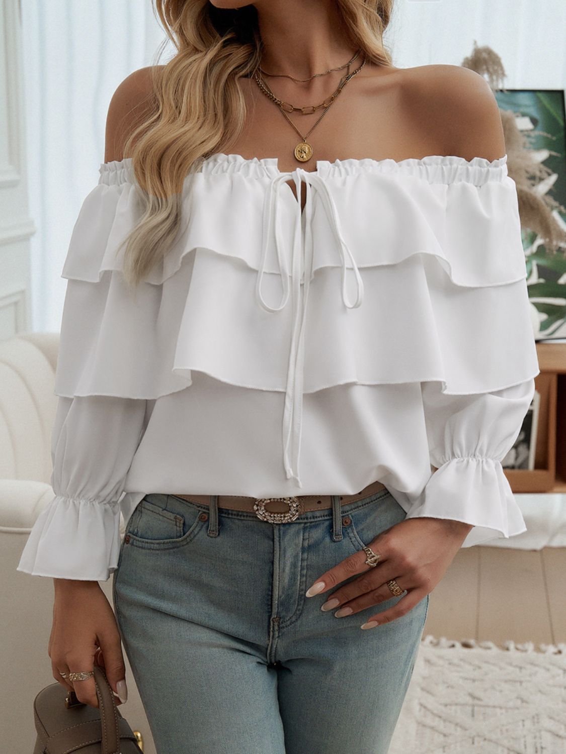 Off-Shoulder Flounce Sleeve Blouse | Sugarz Chique Boutique