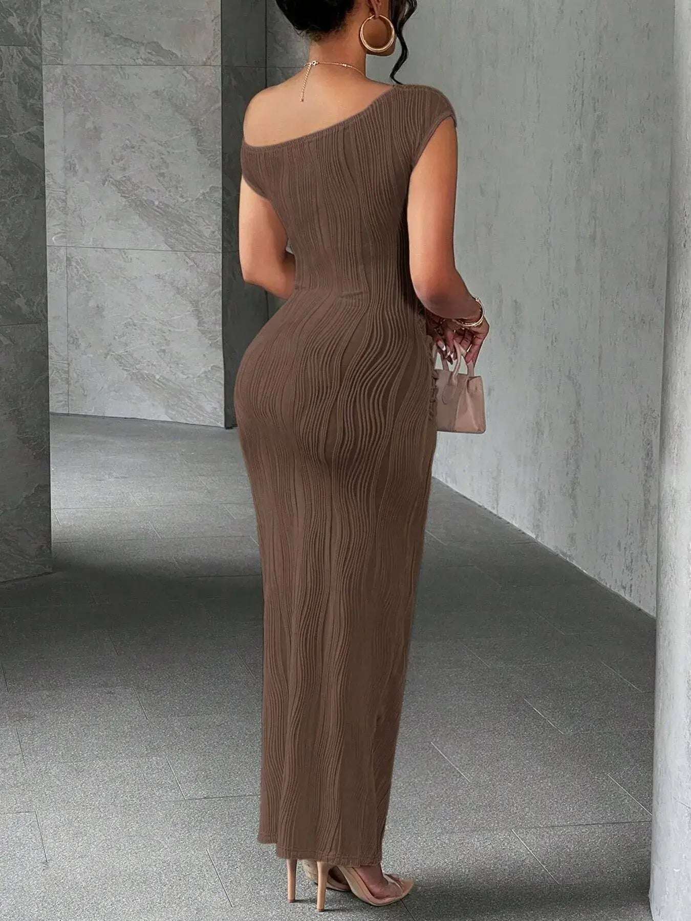 Textured Single Shoulder Bodycon Maxi Dress | Sugarz Chique Boutique