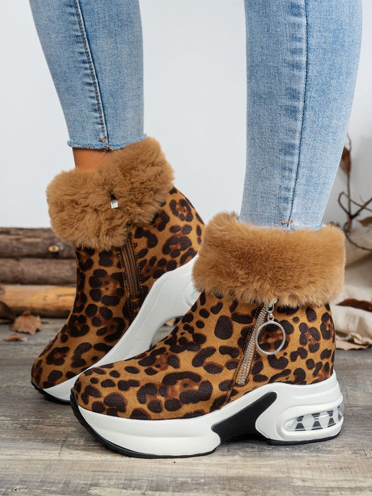 Side Zipper Leopard Platform Boots | Sugarz Chique Boutique