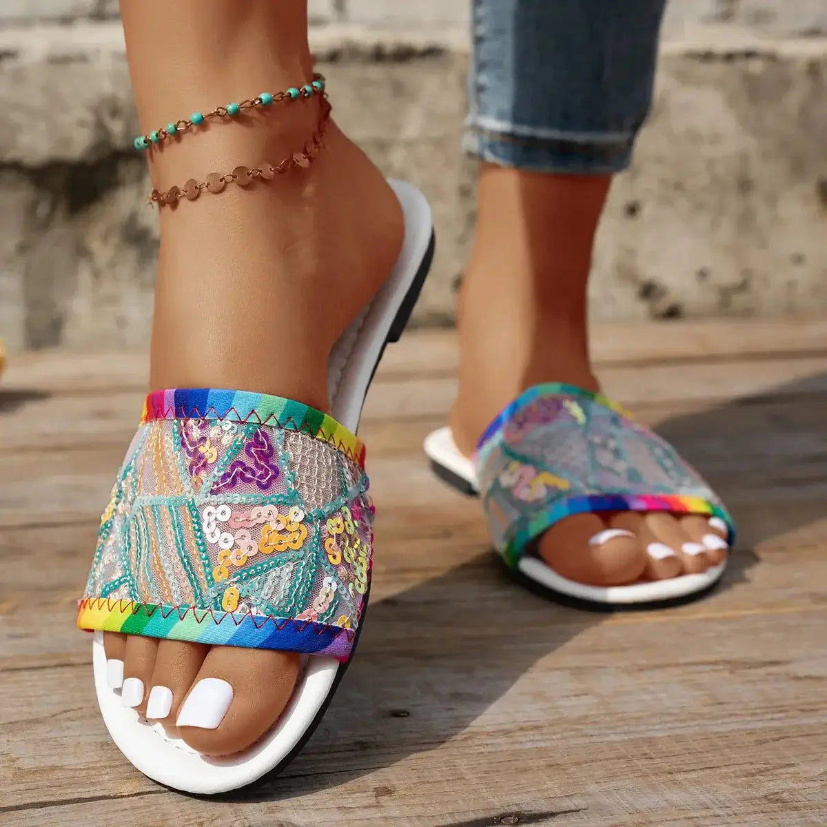 Colorful Open Toe Flat Slide Sandals | Sugarz Chique Boutique