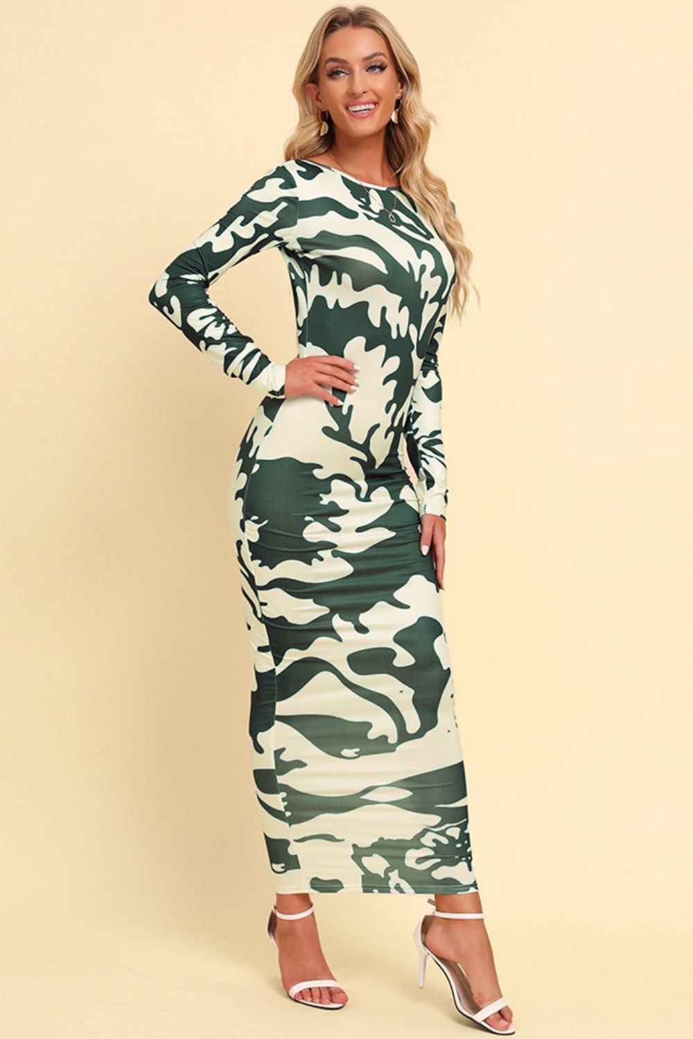 Printed Backless Long Sleeve Maxi Dress | Sugarz Chique Boutique