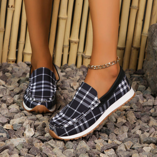 Plaid Round Toe Slip-Ons | Sugarz Chique Boutique