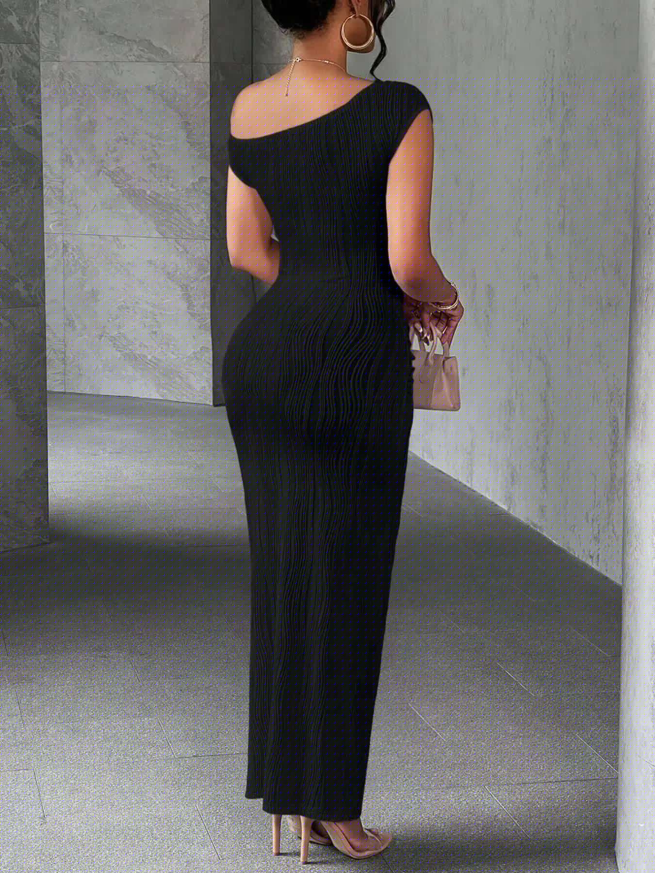 Textured Single Shoulder Bodycon Maxi Dress | Sugarz Chique Boutique