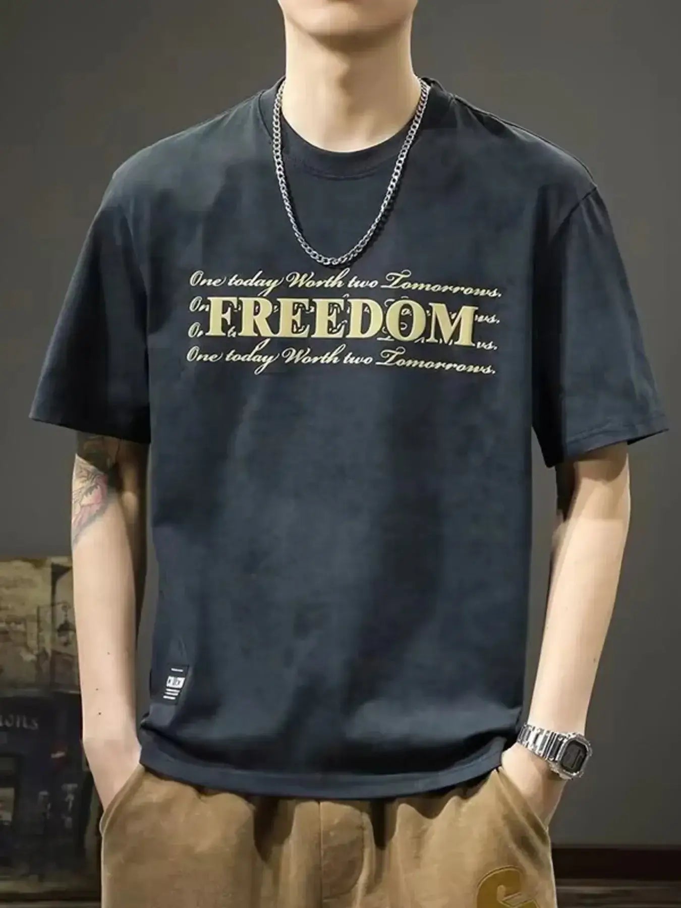 Men's Full Size Freedom Vintage Round Neck T-Shirt Plus Size | Sugarz Chique Boutique