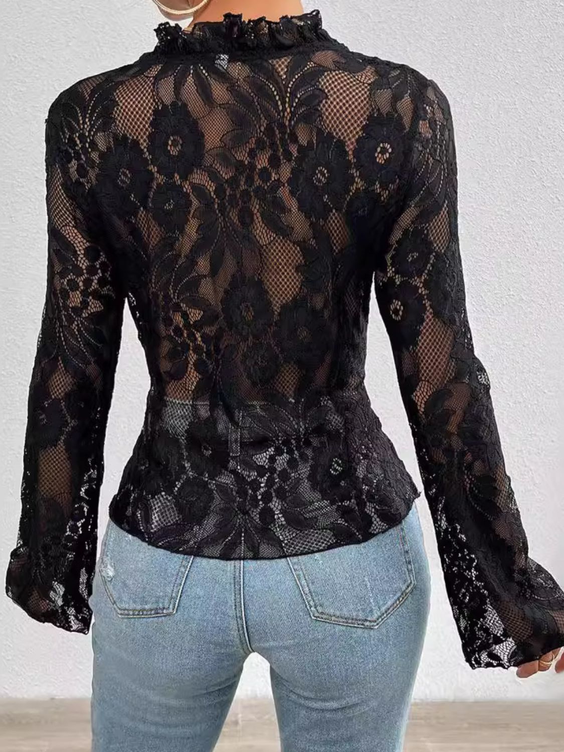 Tied V-Neck Long Sleeve Lace Top | Sugarz Chique Boutique