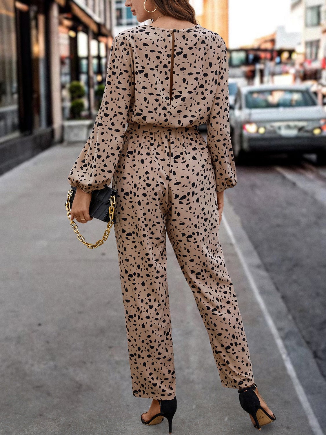 Leopard Tie Front Balloon Sleeve Jumpsuit | Sugarz Chique Boutique