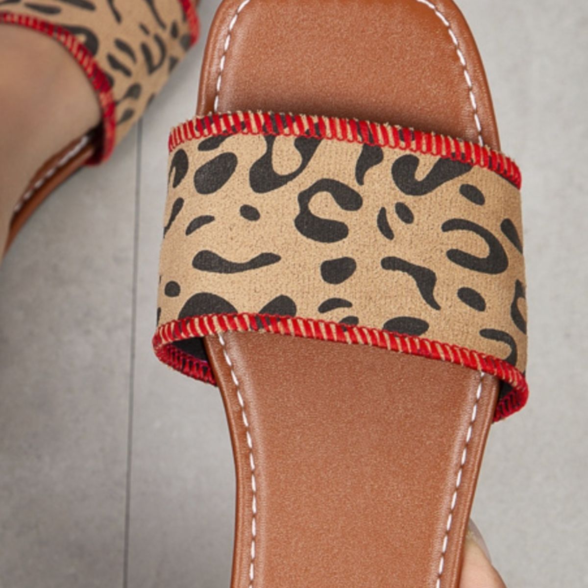 Leopard PU Leather Flat Sandals | Sugarz Chique Boutique