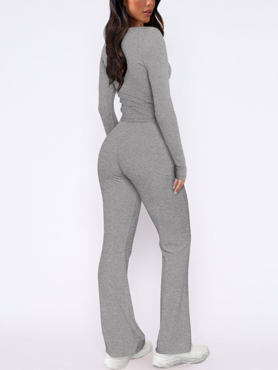 V-Neck Long Sleeve Top and Pants Set | Sugarz Chique Boutique