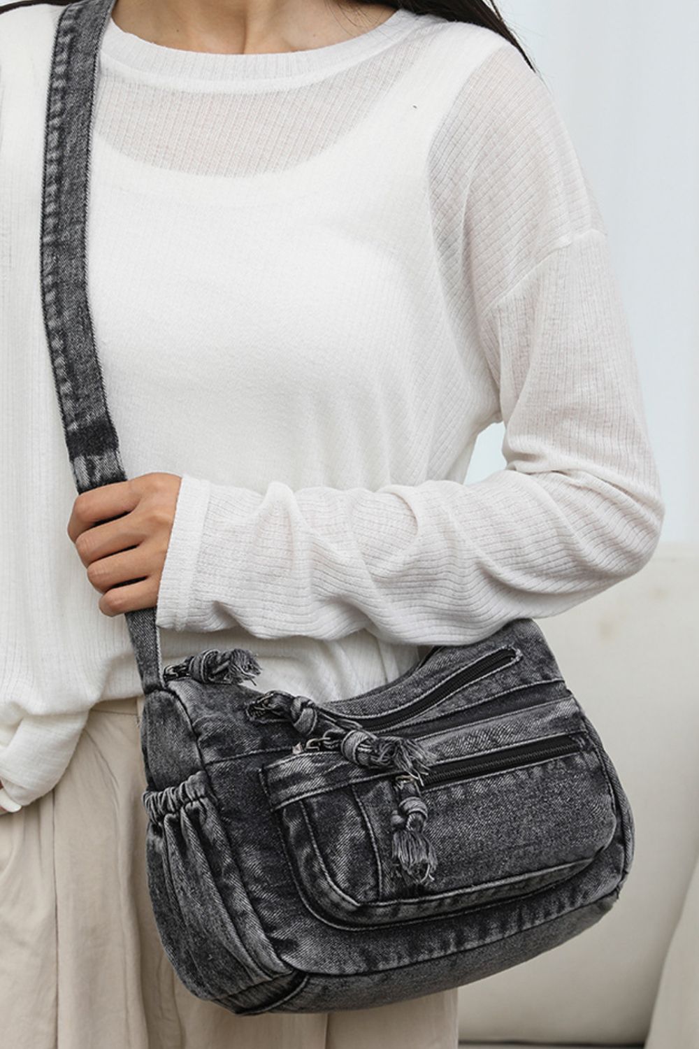 Adjustable Strap Denim Crossbody Bag | Sugarz Chique Boutique