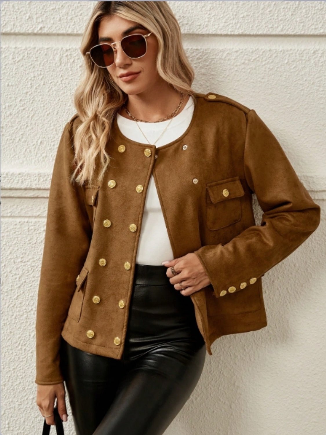 Snap Down Round Neck Jacket | Sugarz Chique Boutique