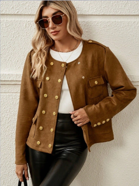 Snap Down Round Neck Jacket | Sugarz Chique Boutique