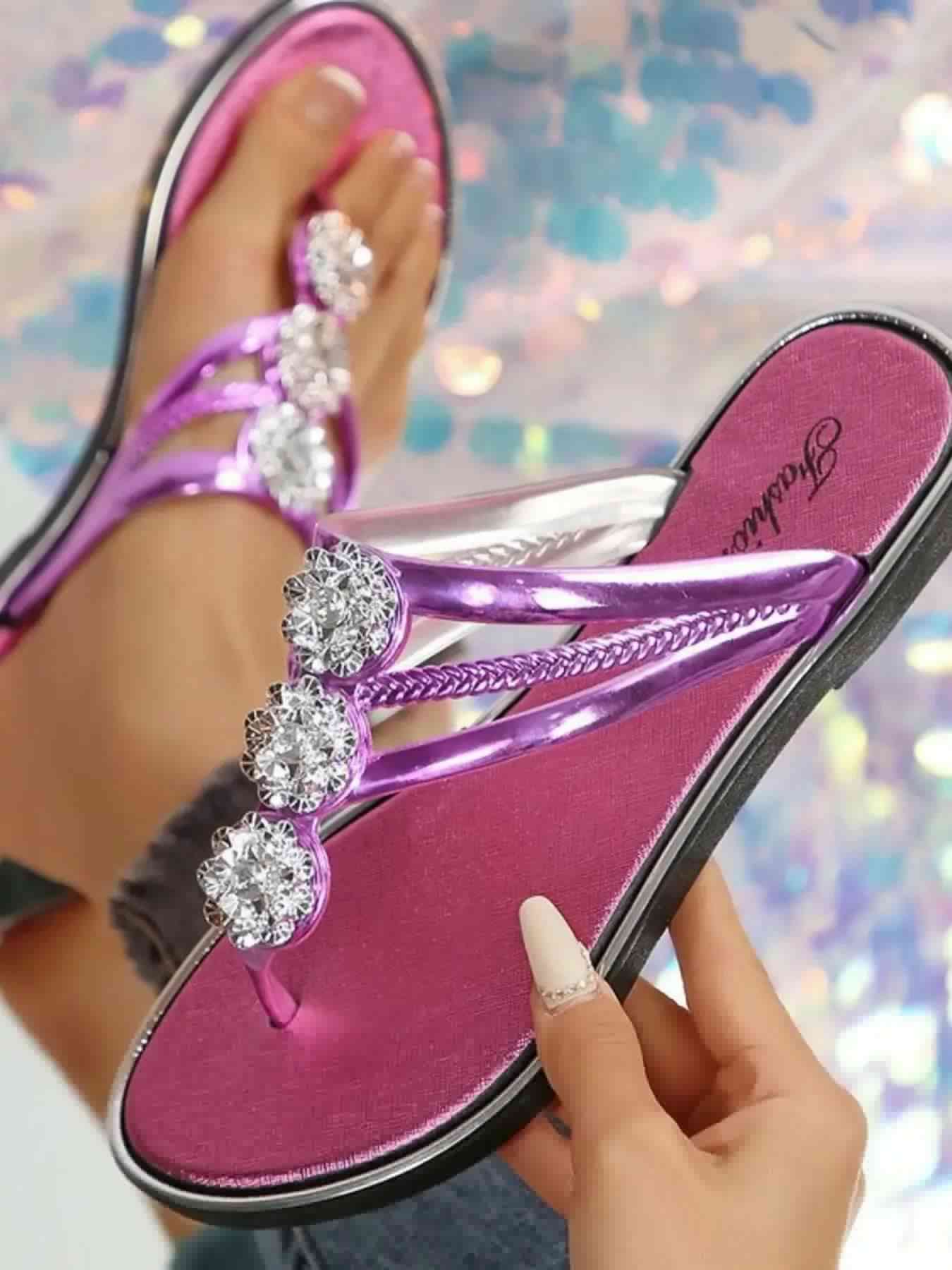Rhinestone Toe Post Flats Sandals | Sugarz Chique Boutique