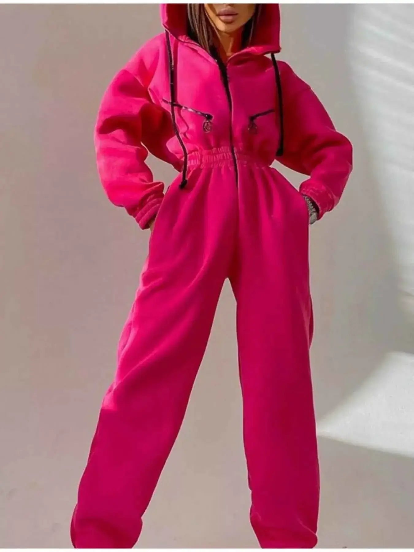 Hooded Zip-Up Long Sleeve Jumpsuit