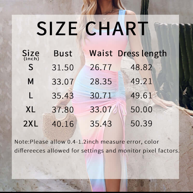 sexy sleeveless side split drawstring ruched dress size chart