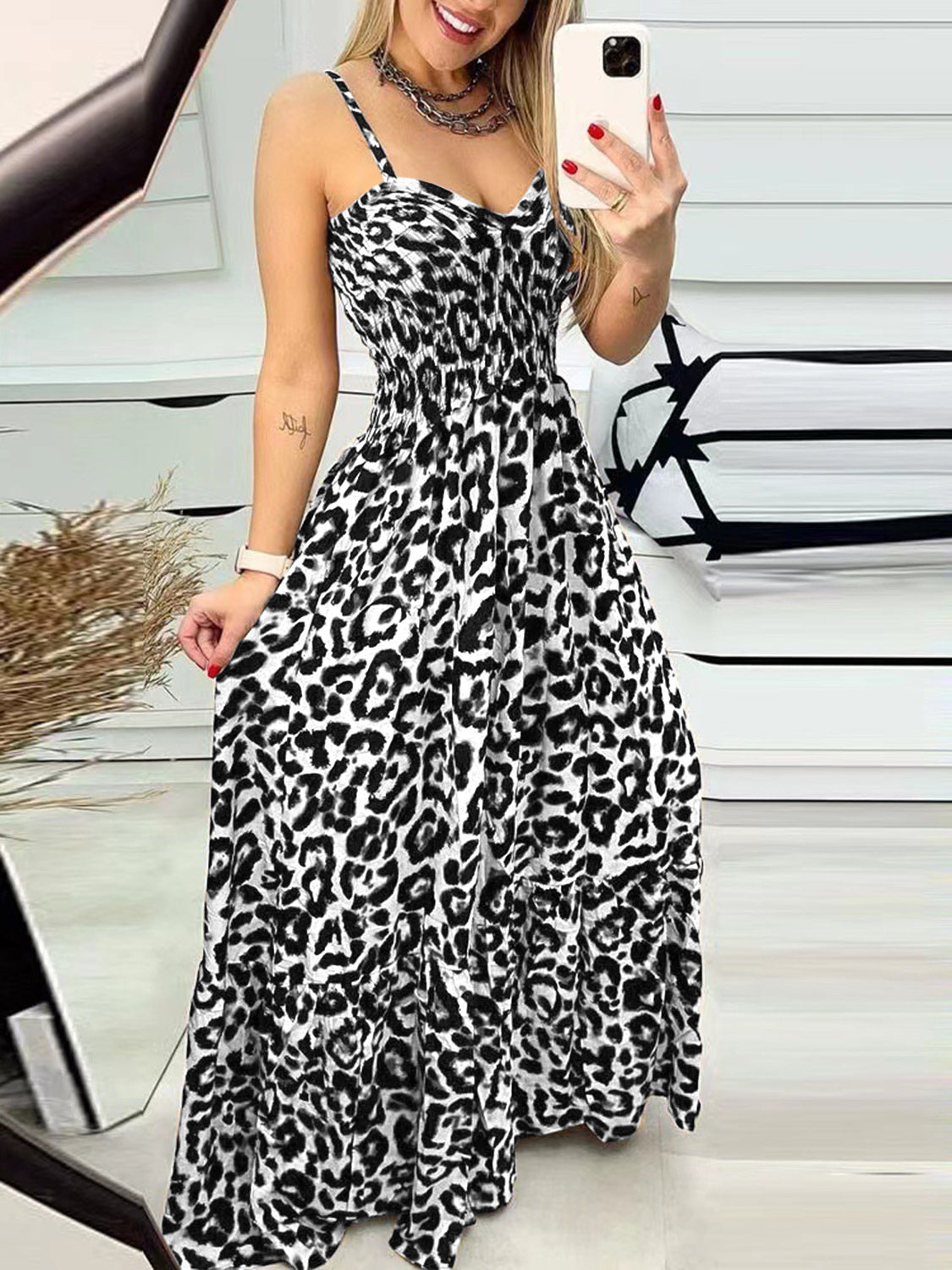 Leopard Sweetheart Neck Cami Dress | Sugarz Chique Boutique