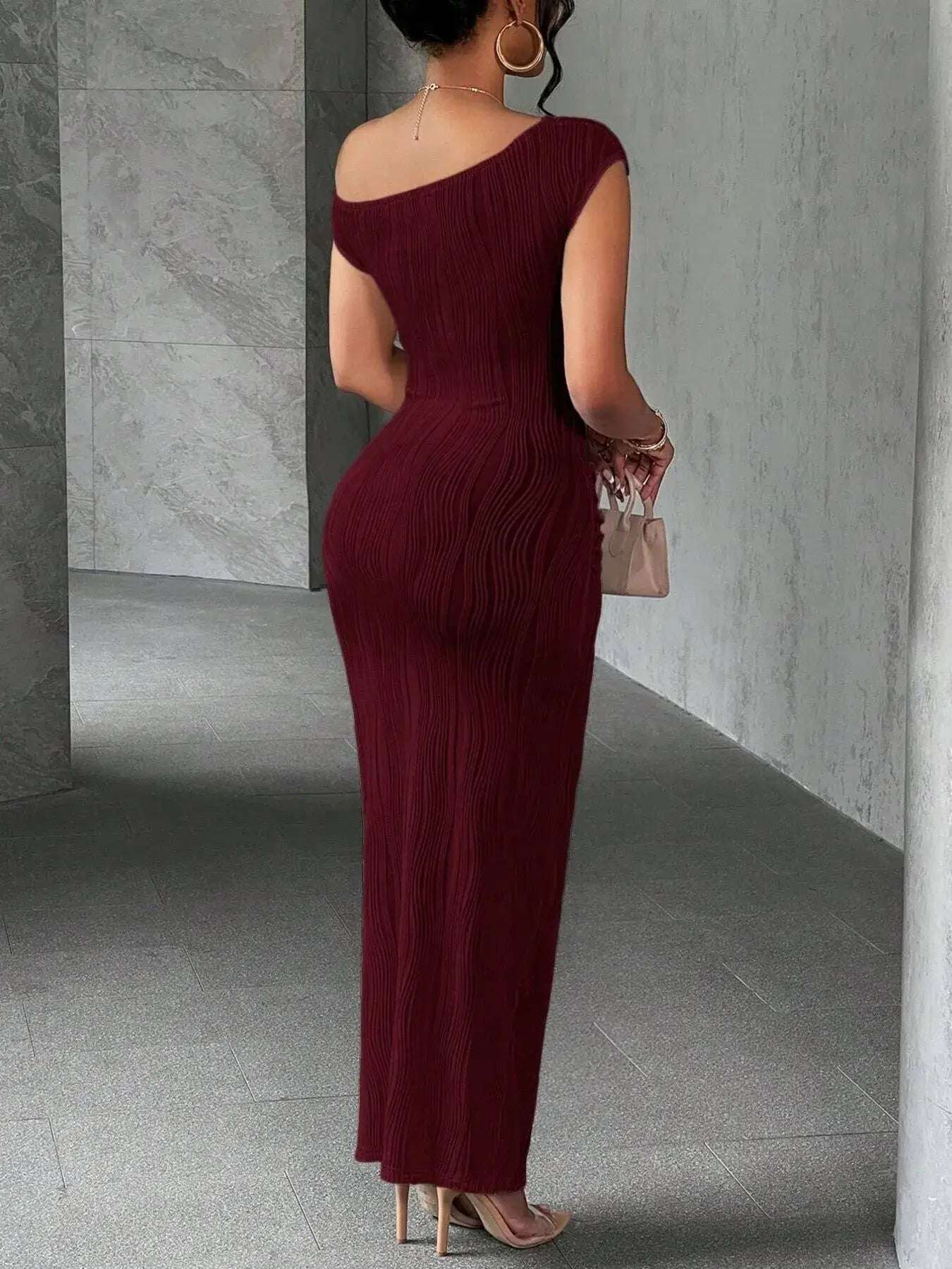 Textured Single Shoulder Bodycon Maxi Dress | Sugarz Chique Boutique