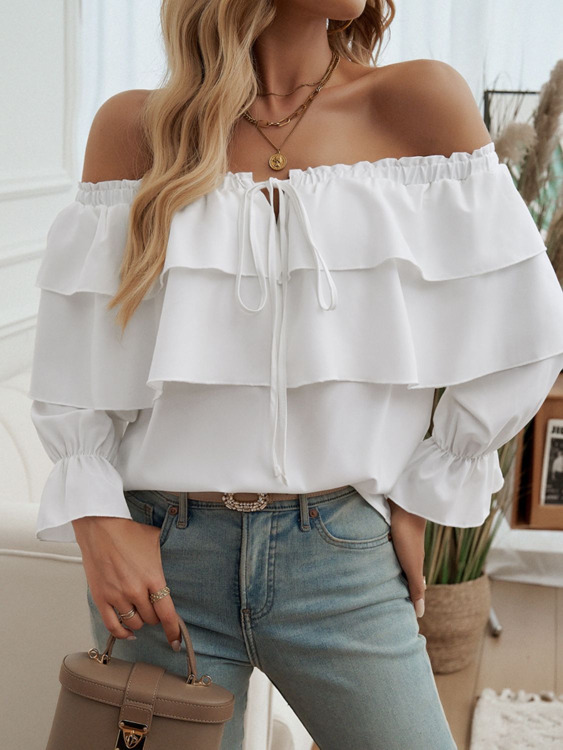 Off-Shoulder Flounce Sleeve Blouse | Sugarz Chique Boutique