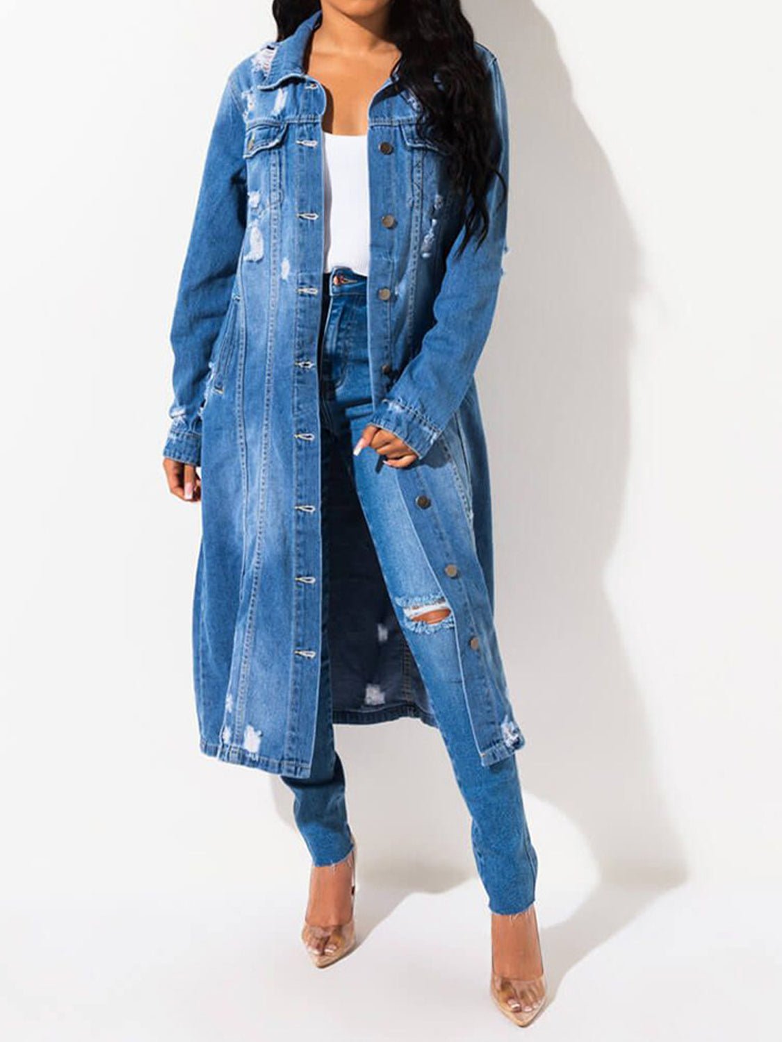 Long Sleeve Raw Hem Denim Jacket | Sugarz Chique Boutique