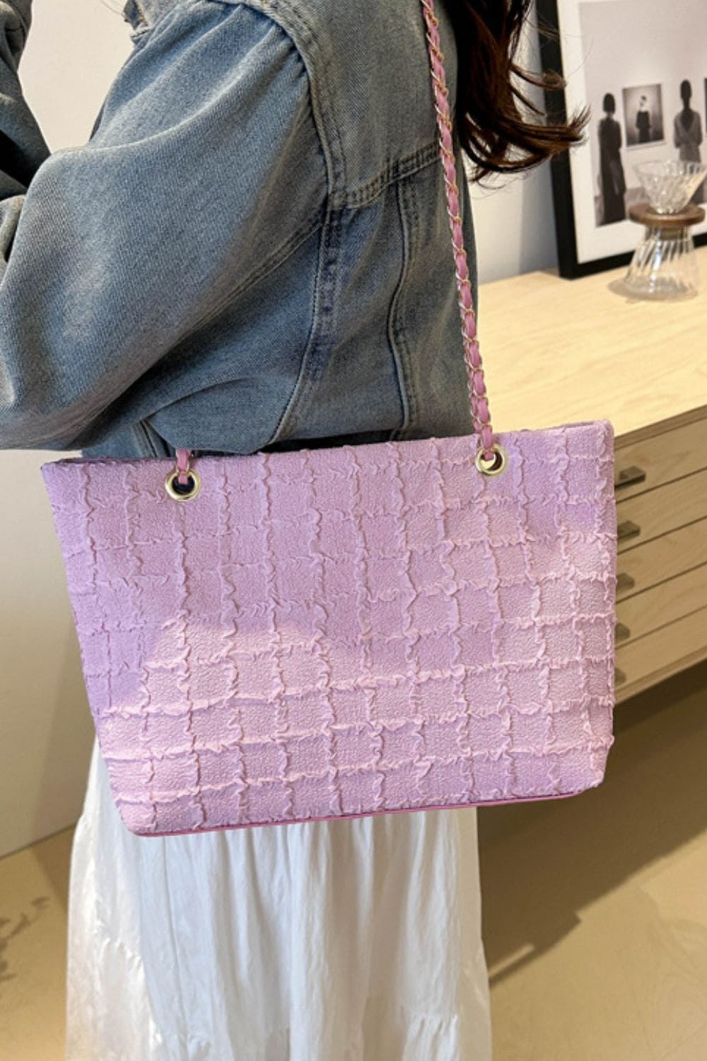 Polyester Texture Chain Tote bag | Sugarz Chique Boutique