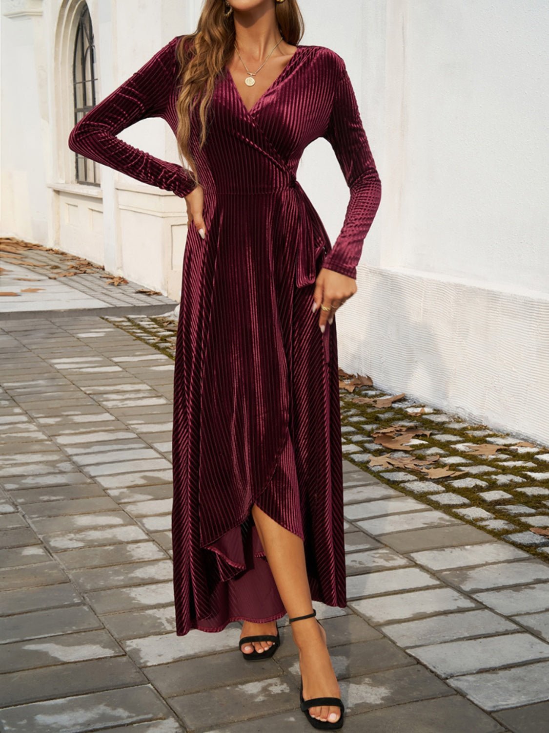 Devine Split Surplice Long Sleeve Midi Dress | Sugarz Chique Boutique