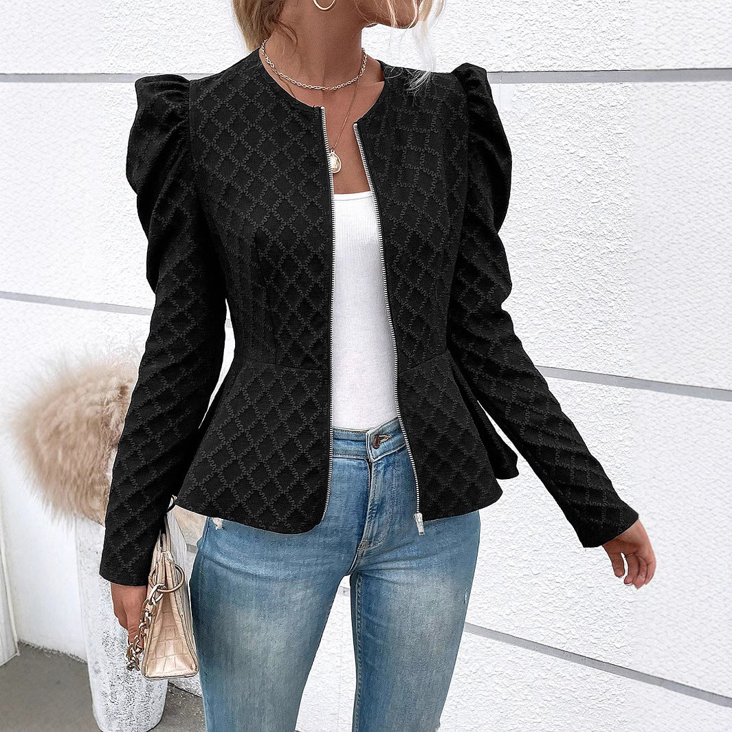 Zip Up Puff Sleeve Jacket | Sugarz Chique Boutique