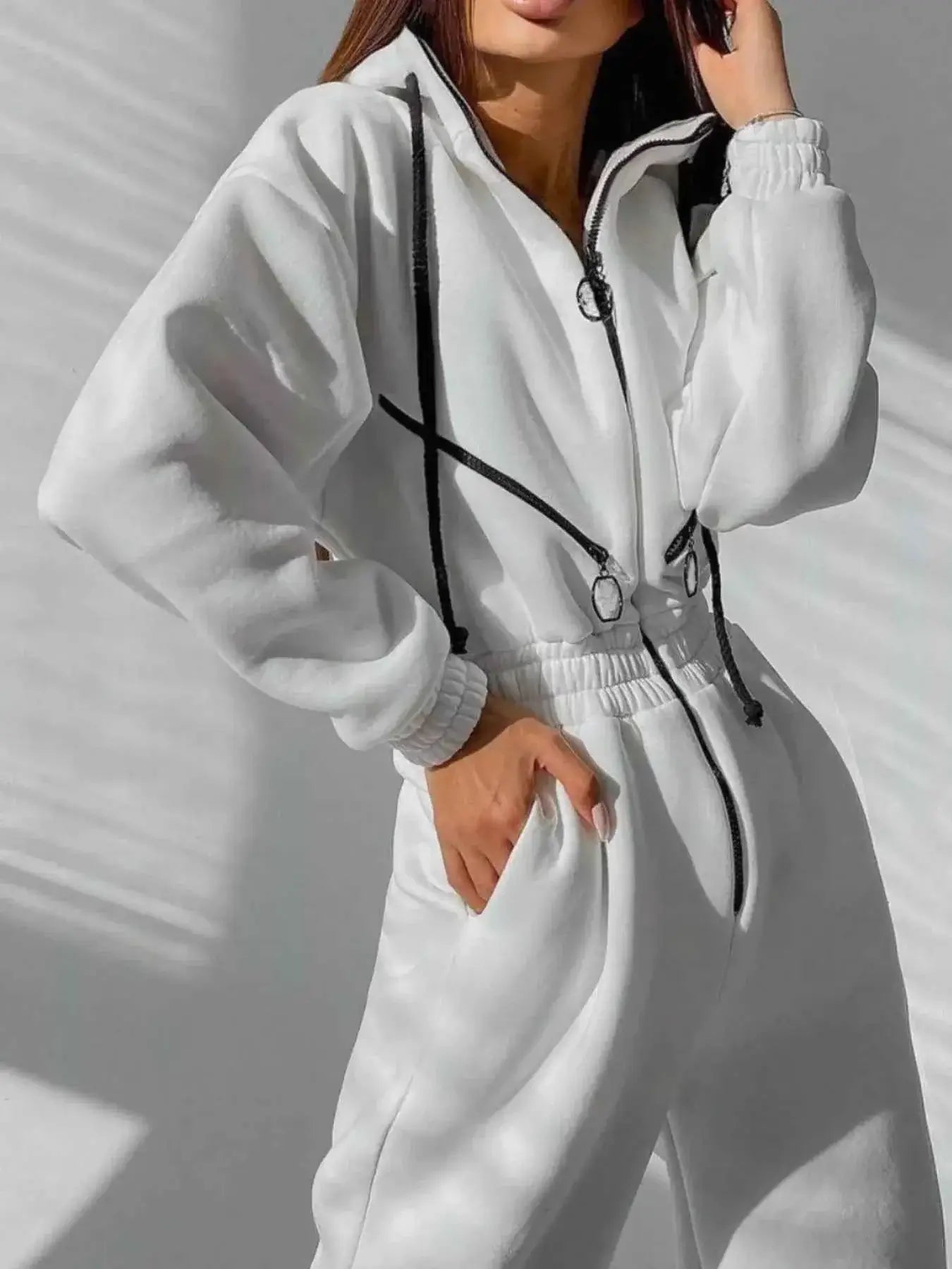 Hooded Zip-Up Long Sleeve Jumpsuit