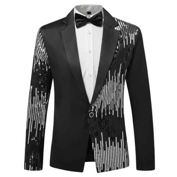 Mens Sequin Patchwork 1 Button Tuxedo Jacket