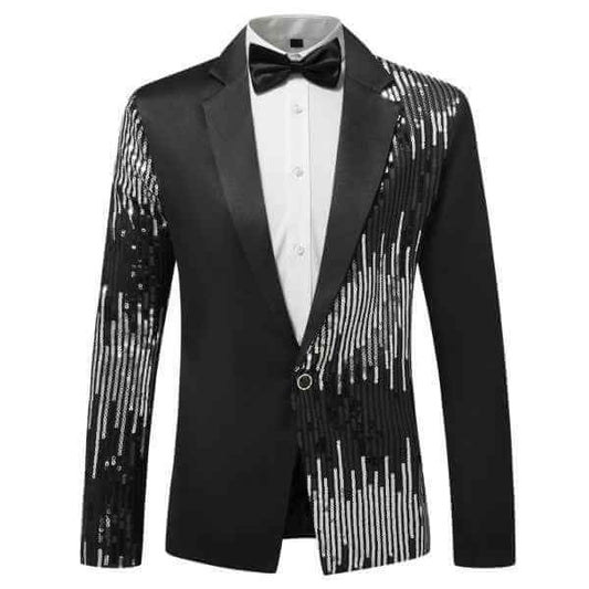 Mens Sequin Patchwork 1 Button Tuxedo Jacket