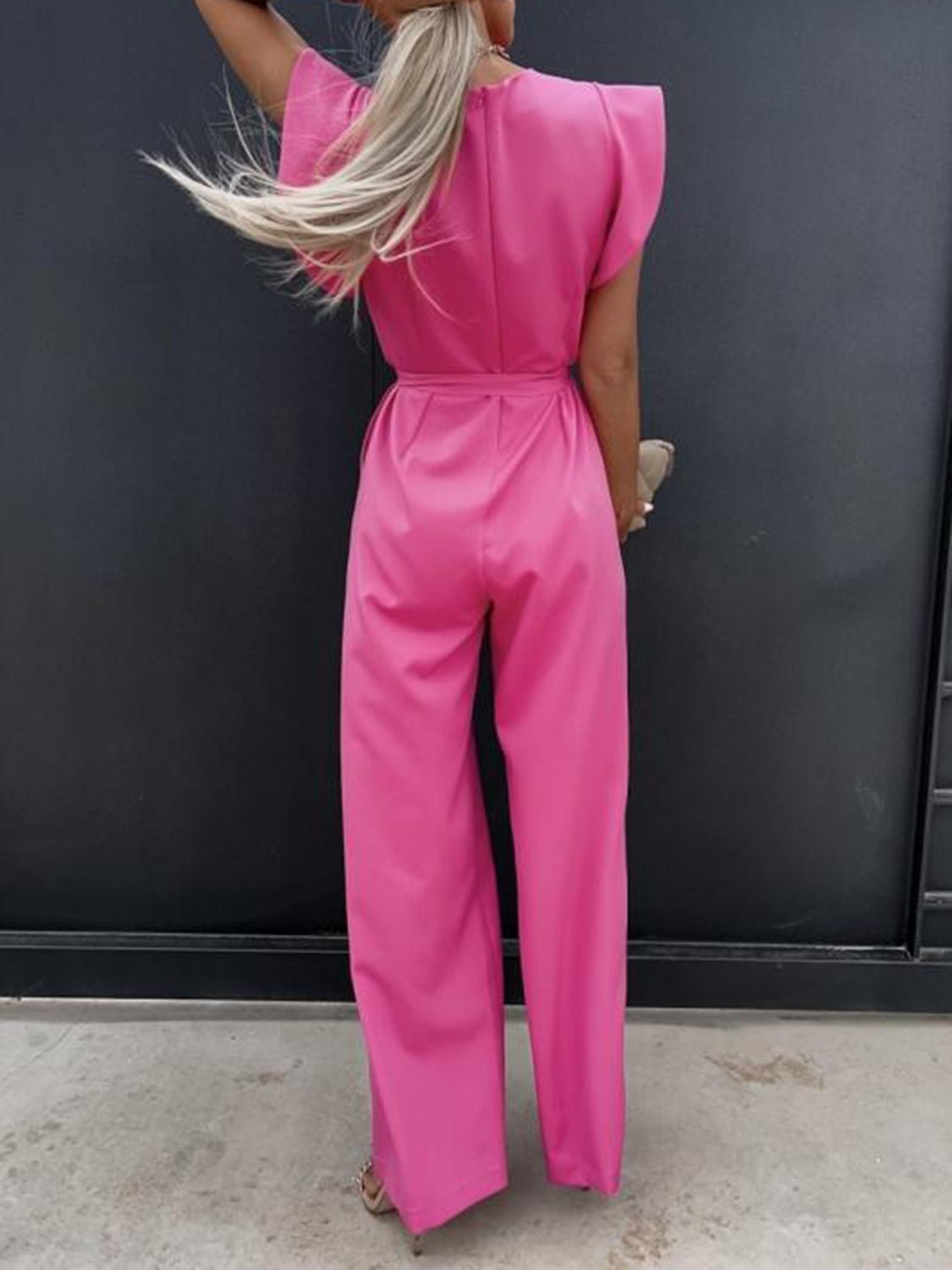 Ruffled Round Neck Cap Sleeve Jumpsuit | Sugarz Chique Boutique