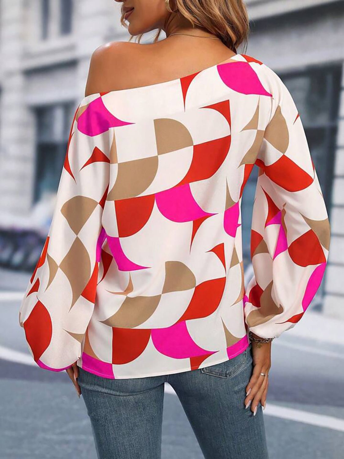 Printed One Shoulder Balloon Sleeve Blouse | Sugarz Chique Boutique