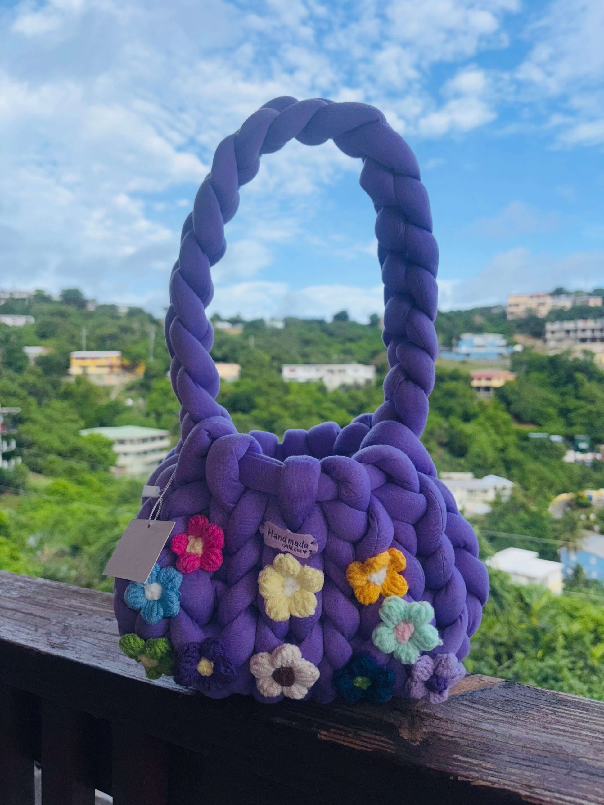 purple chunky yarn bag