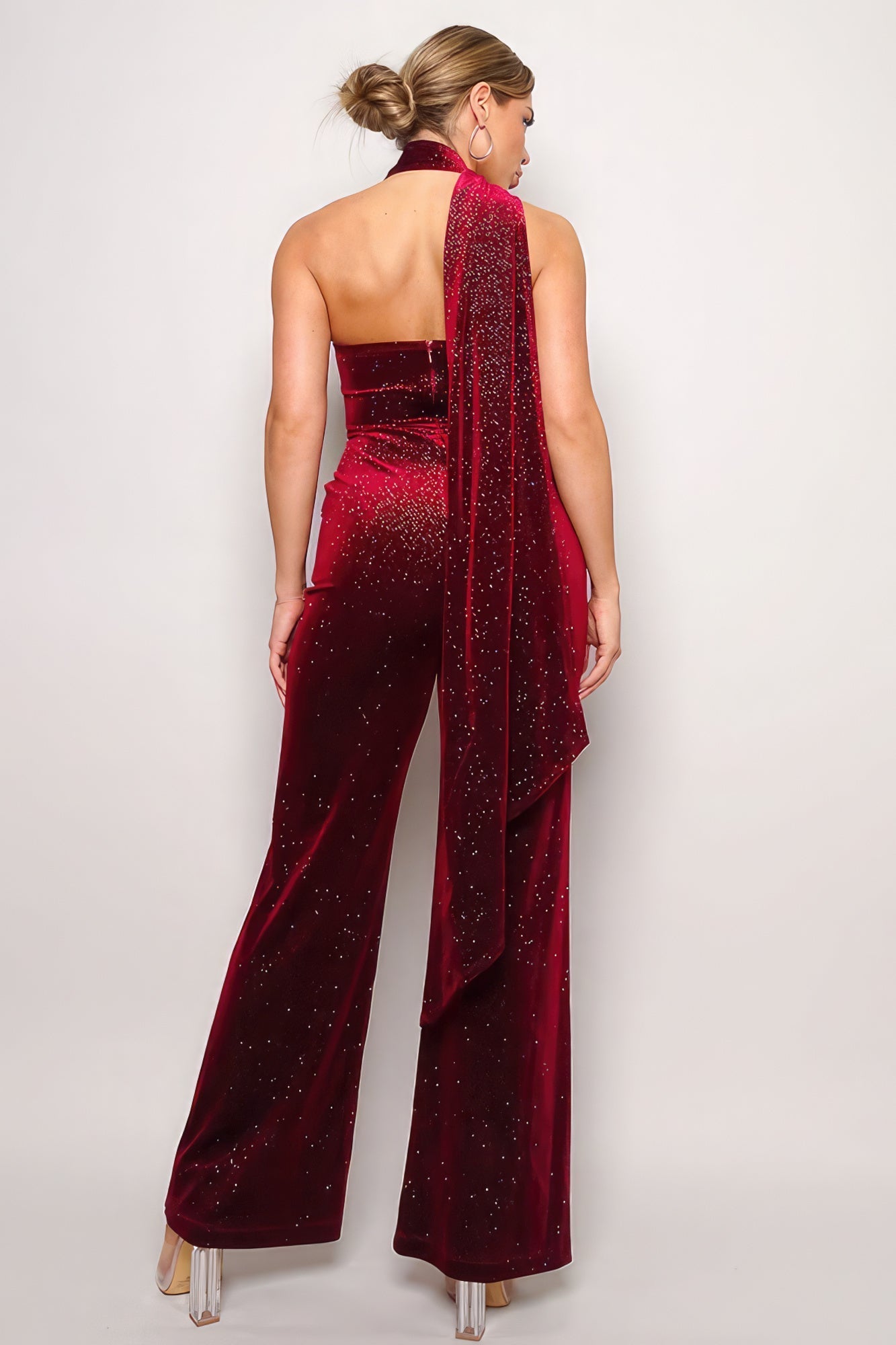 Scarf Top Glitter Velvet Jumpsuit | Sugarz Chique Boutique