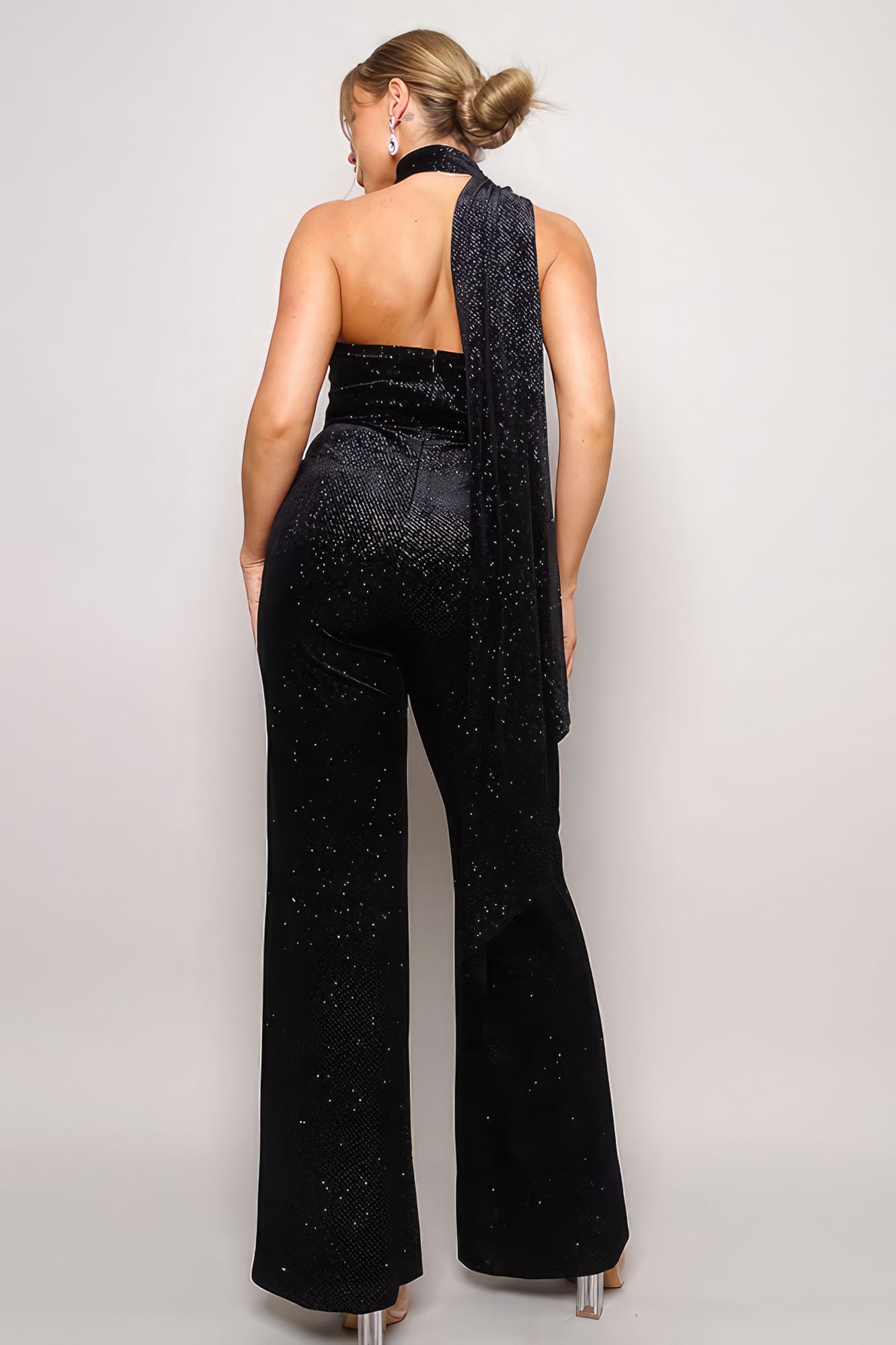 Scarf Top Glitter Velvet Jumpsuit | Sugarz Chique Boutique