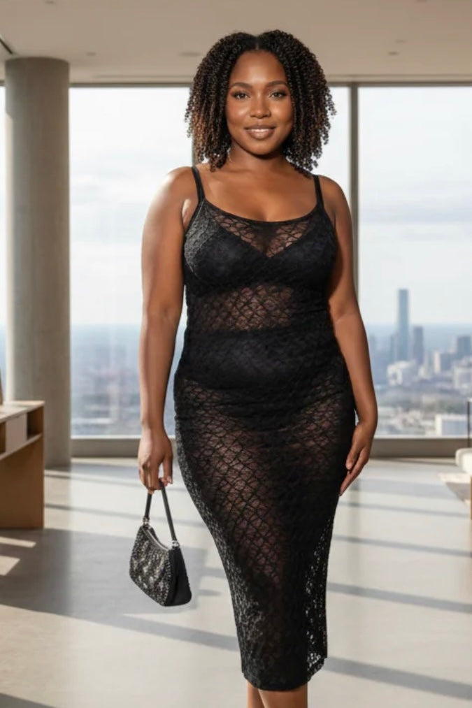 Sheer Textured Spaghetti Strap Dress - Sugarz Chique Boutique 