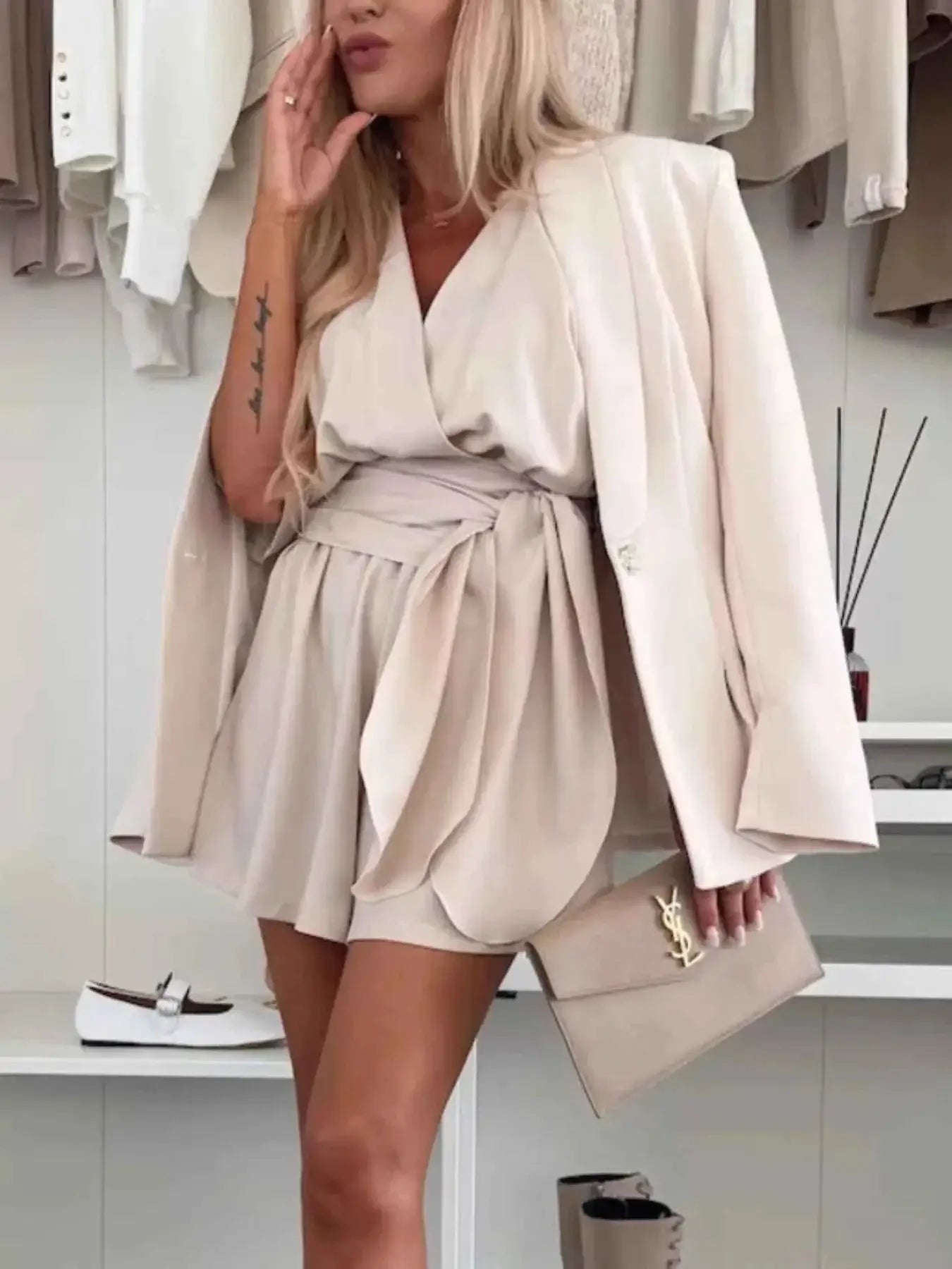 Full Size Surplice Tie Waist Romper Plus Size | Sugarz Chique Boutique