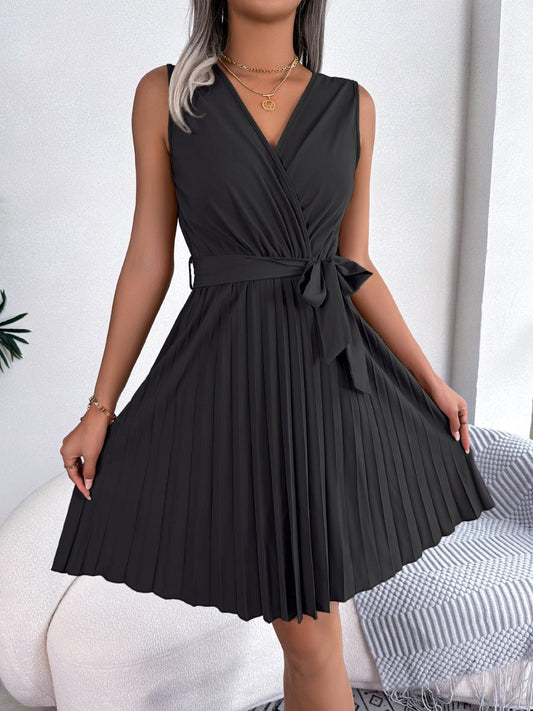 Tied Surplice Sleeveless Pleated Dress | Sugarz Chique Boutique