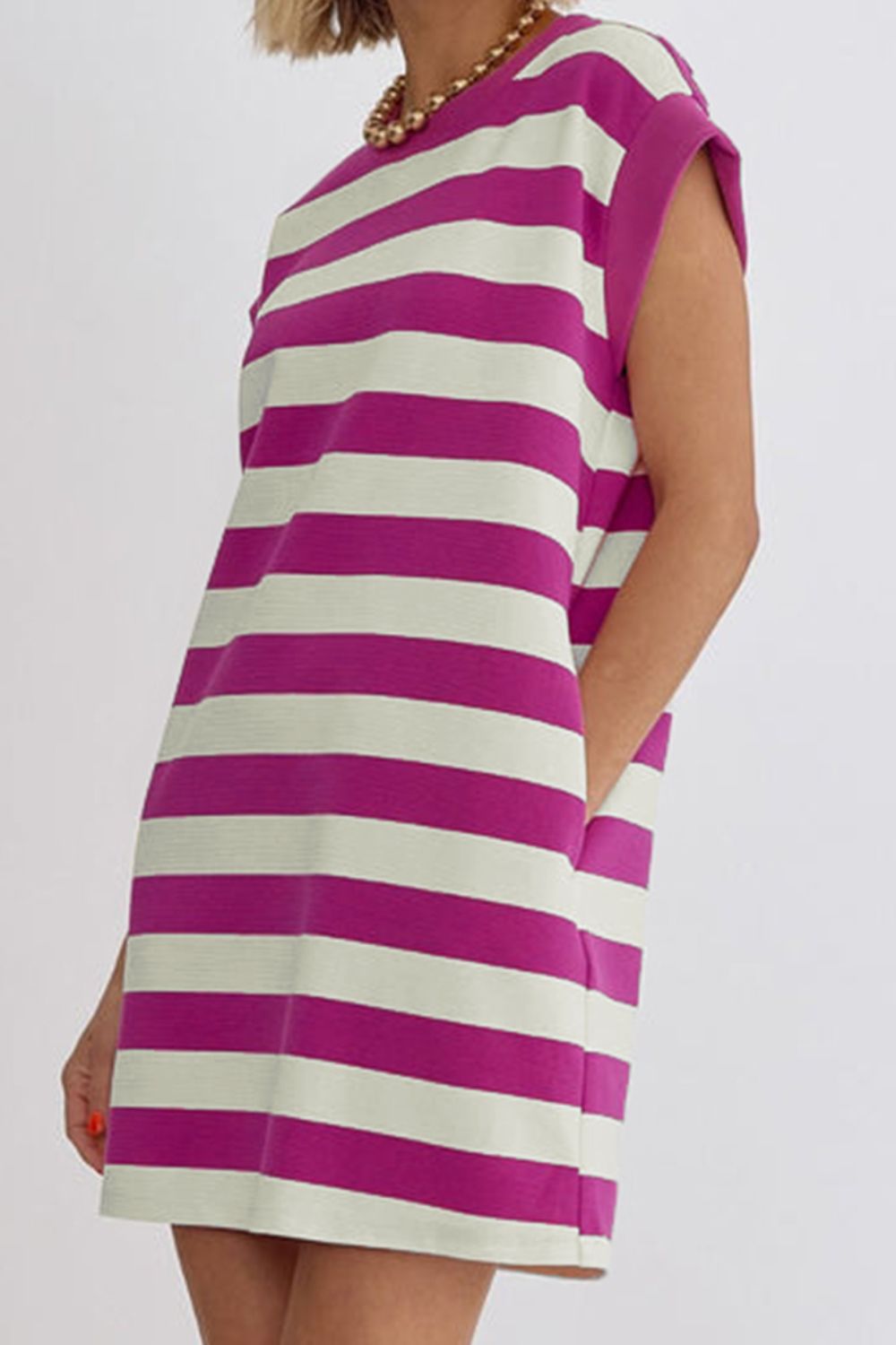 Striped Round Neck Cap Sleeve Dress | Sugarz Chique Boutique