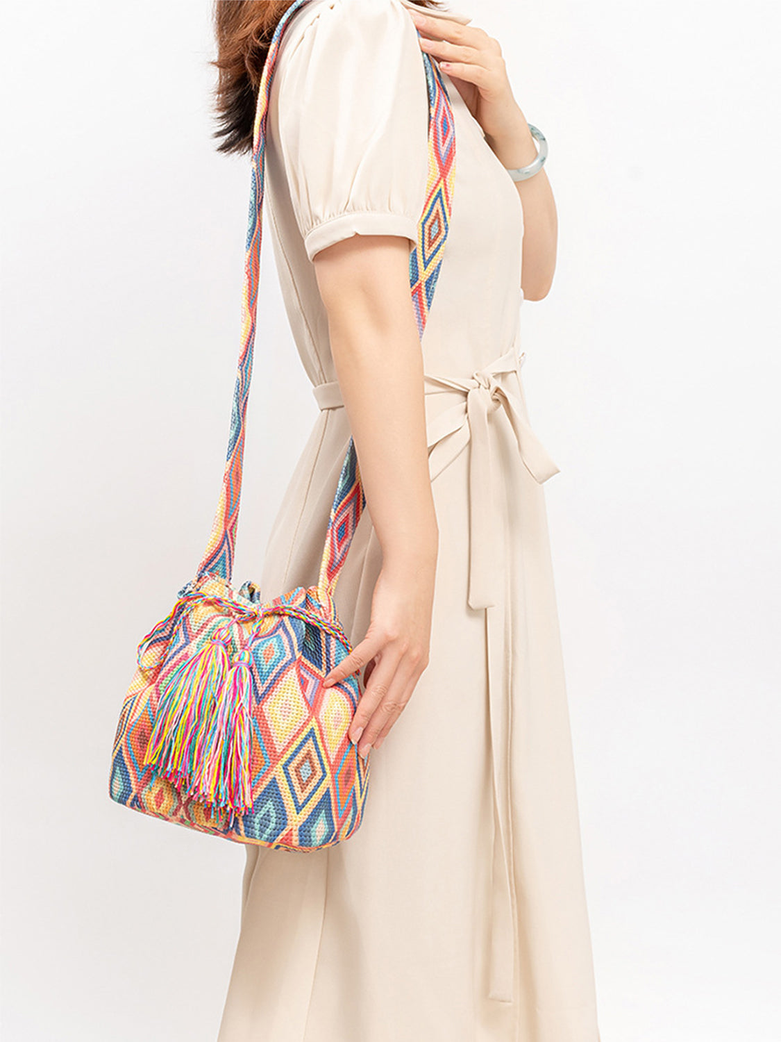 Drawstring Tassel Geometric Shoulder Bag | Sugarz Chique Boutique