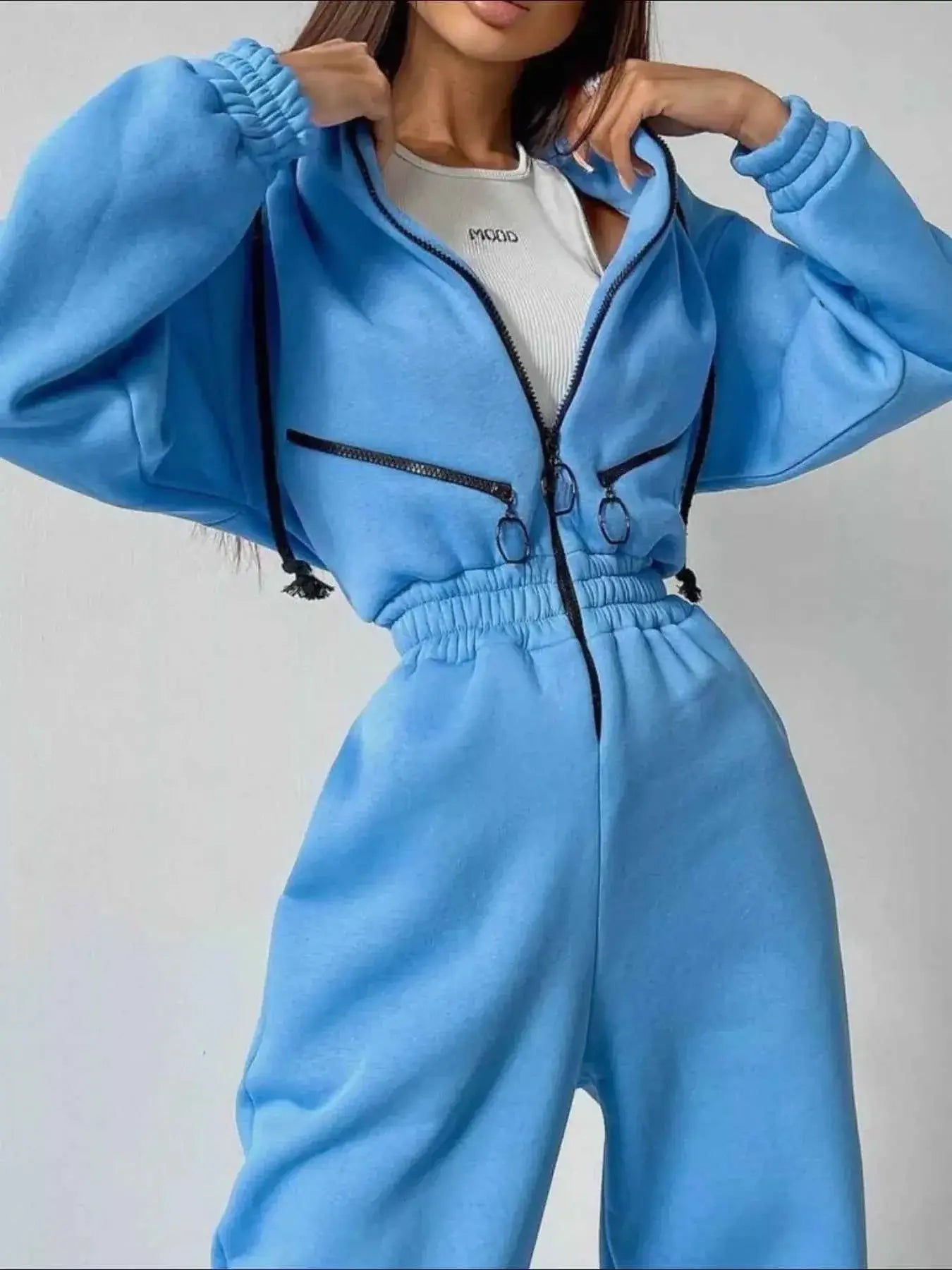 Hooded Zip-Up Long Sleeve Jumpsuit