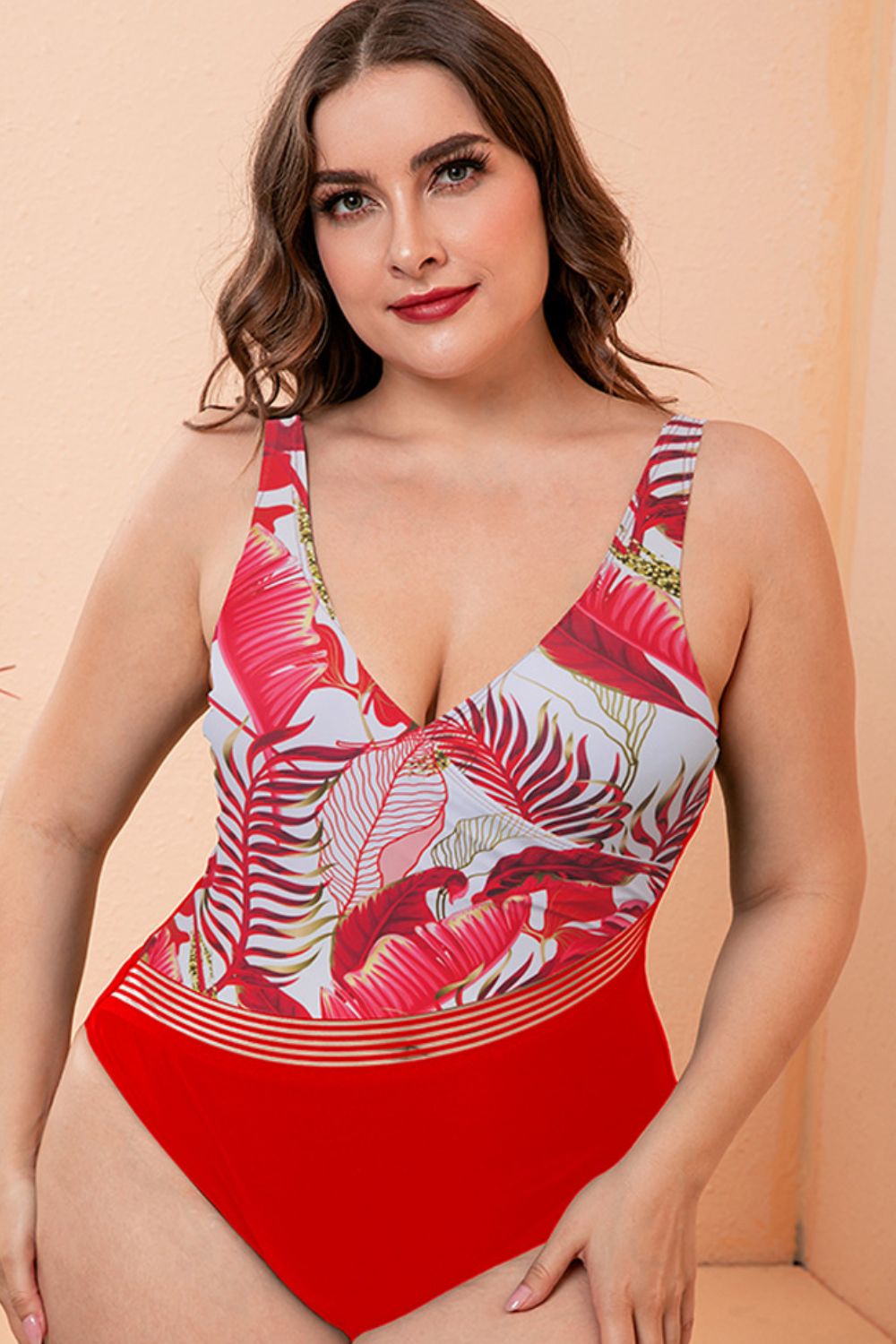 Full Size Two-Tone Plunge One-Piece Swimsuit | Sugarz Chique Boutique