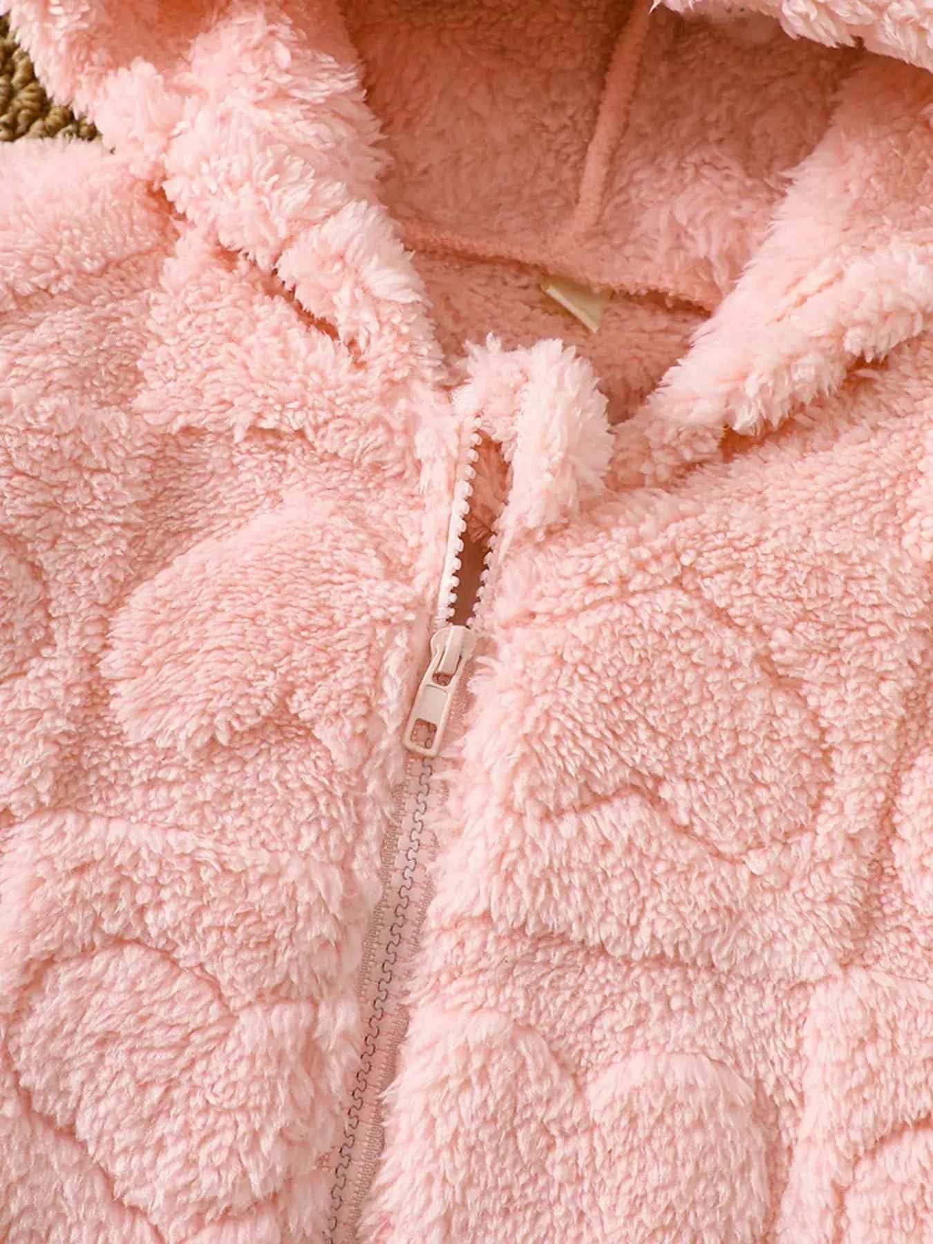 Children's Heart Pattern Fuzzy Hooded Outerwear