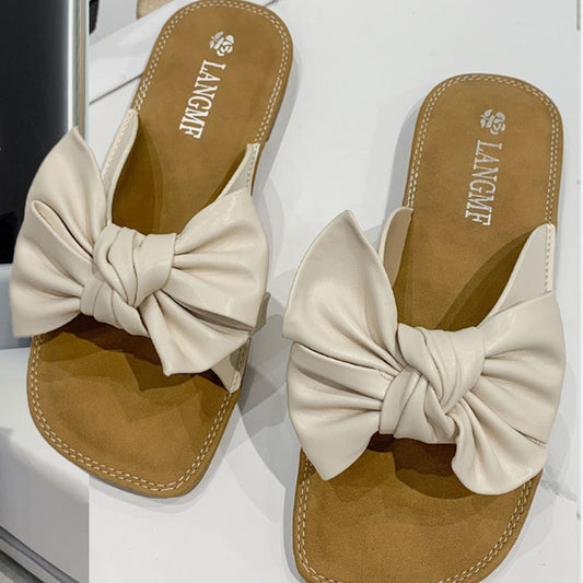 Bow PU Leather Flat Sandals | Sugarz Chique Boutique