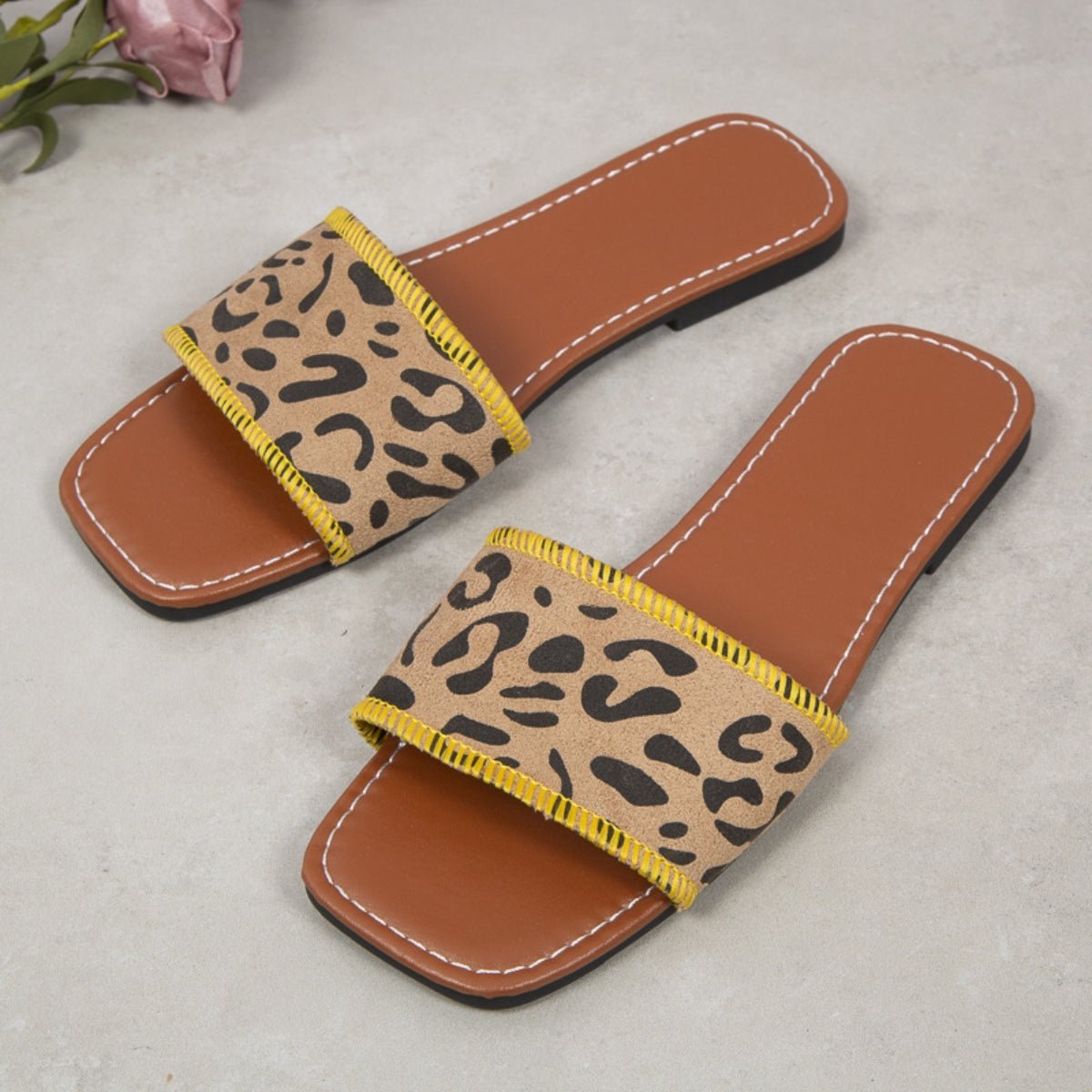 Leopard PU Leather Flat Sandals | Sugarz Chique Boutique